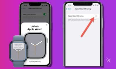 apple watch mirroring iphone control on purple background