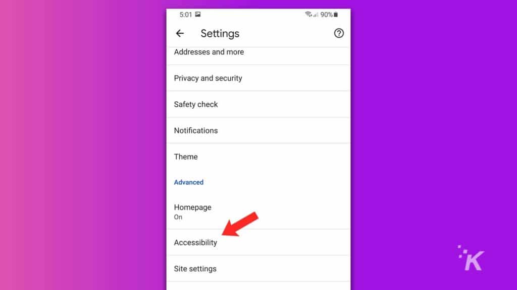 accessibility settings on browser