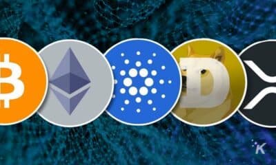 crypto coins on blockchain background