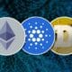 crypto coins on blockchain background