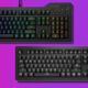 das keyboards on a purple background