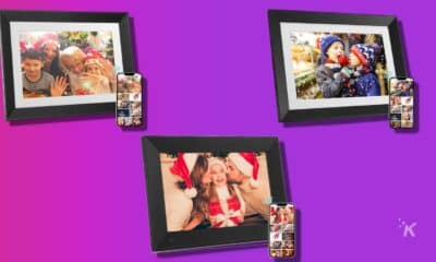 digital picture frames on a purple background