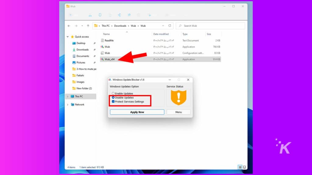 Disabling Windows 11 updates with Update Blocker
