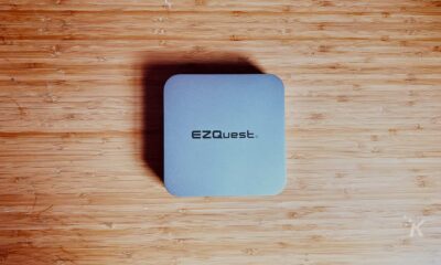 ezquest-usb-c dual HDMI hub on wooden desk