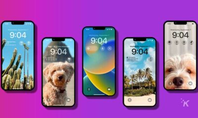 google ios 16 lock screen widgets displayed on iphone over a purple background