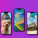 google ios 16 lock screen widgets displayed on iphone over a purple background