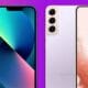 iphone and samsung on purple background