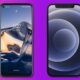 Android and iPhone with live wallpaper in purple background