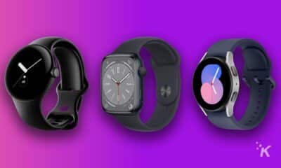 smartwatches on purple background