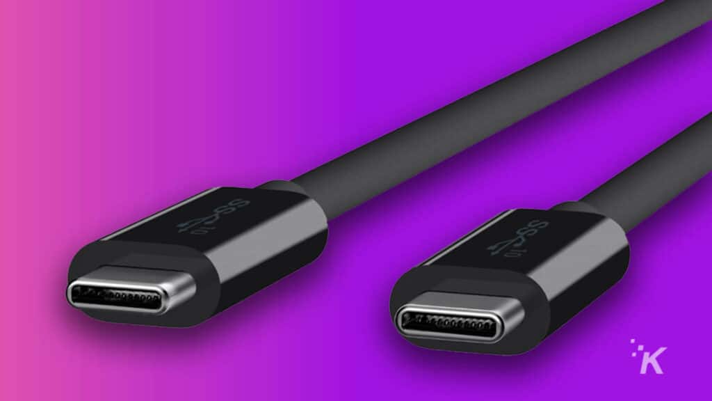usb-c cables on purple background