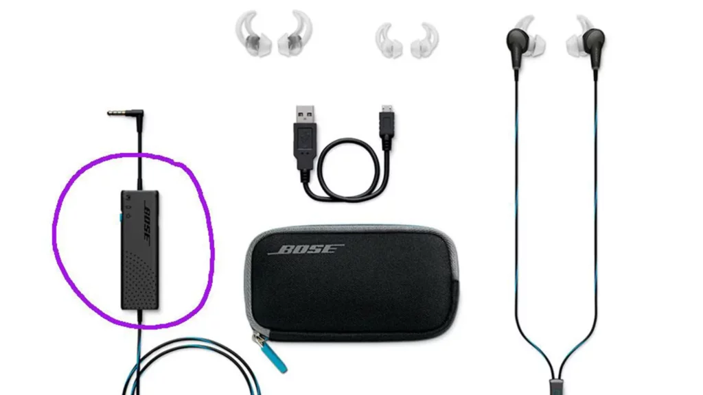 Older ANC active noise cancelling set-up with a purple circle around device