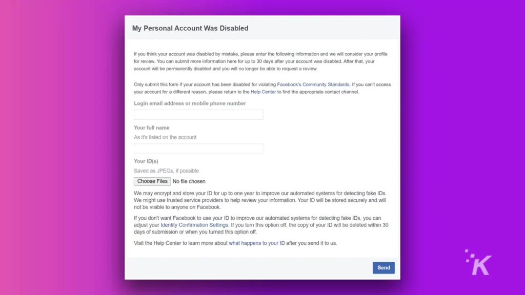 locked out of facebook account screen