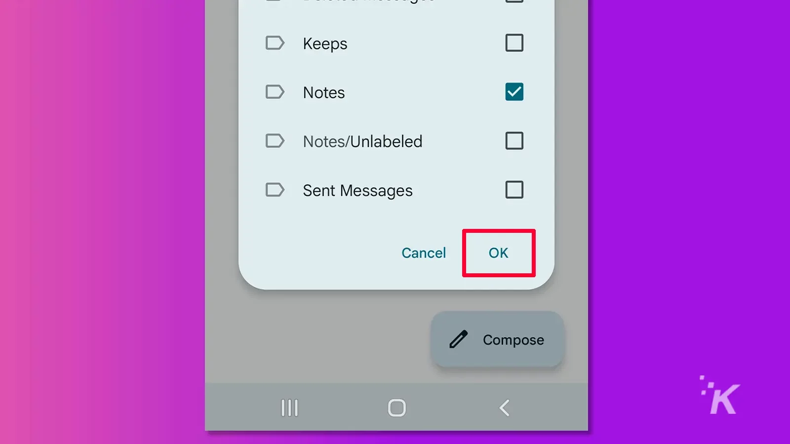 Gmail Android labels click ok 