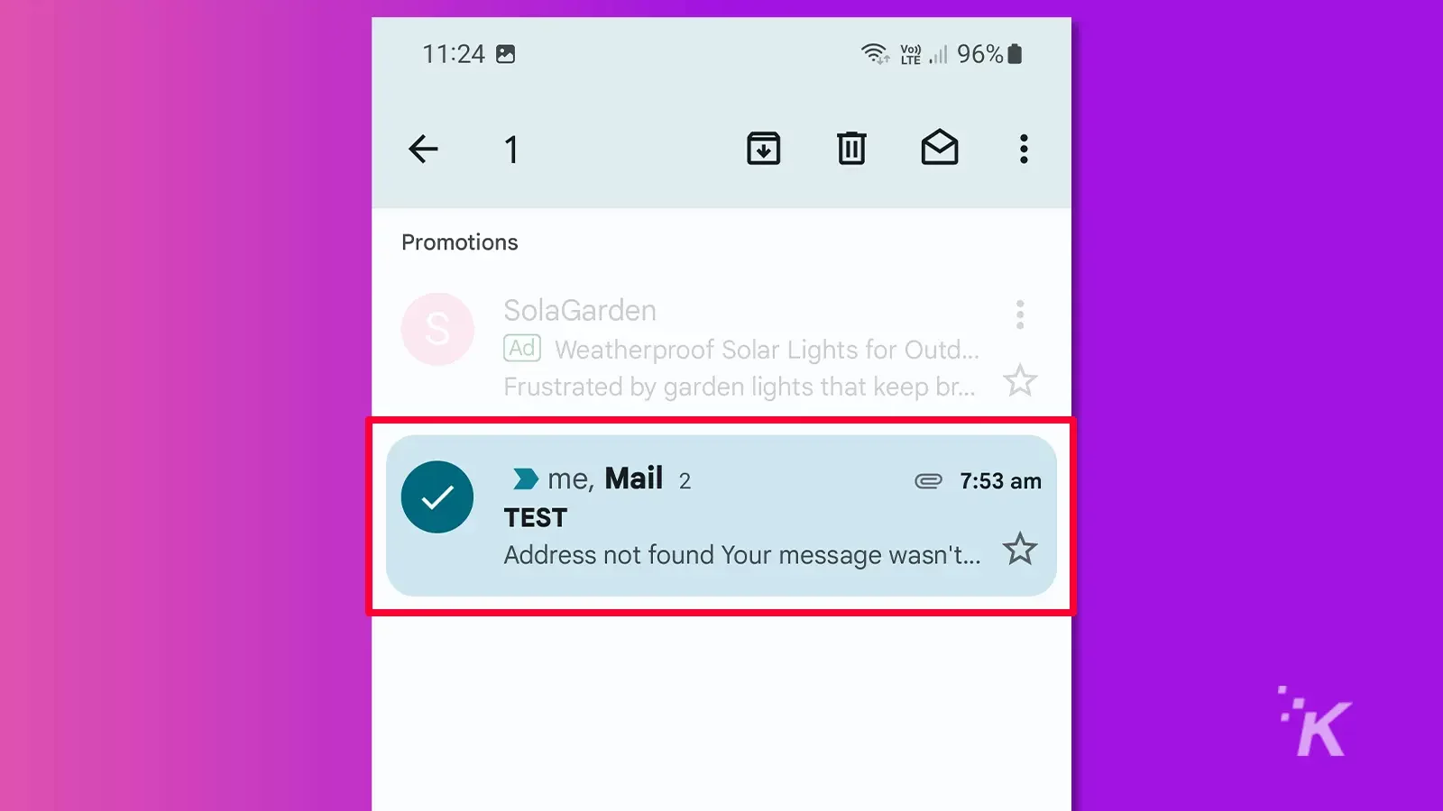 Gmail Android select email screen