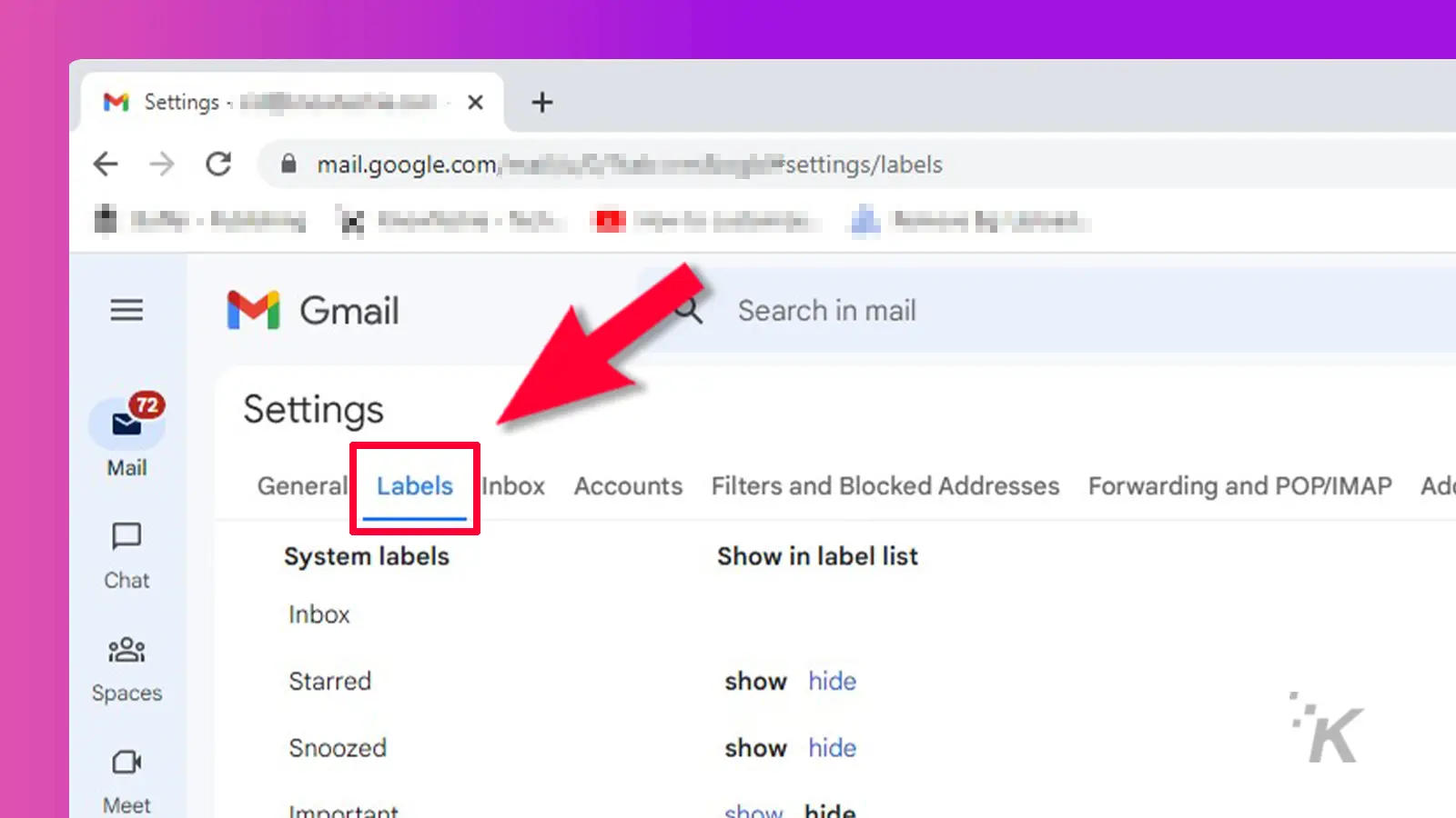 Gmail lables settings
