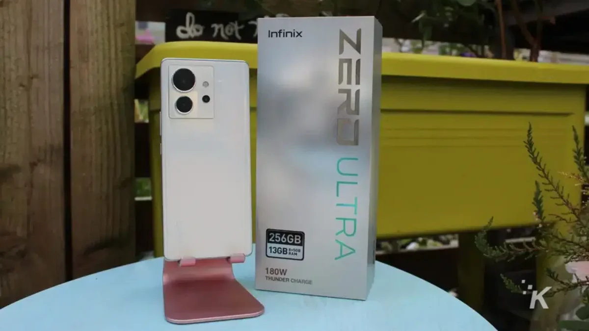Infinix Zerd Ultra back phone on stand