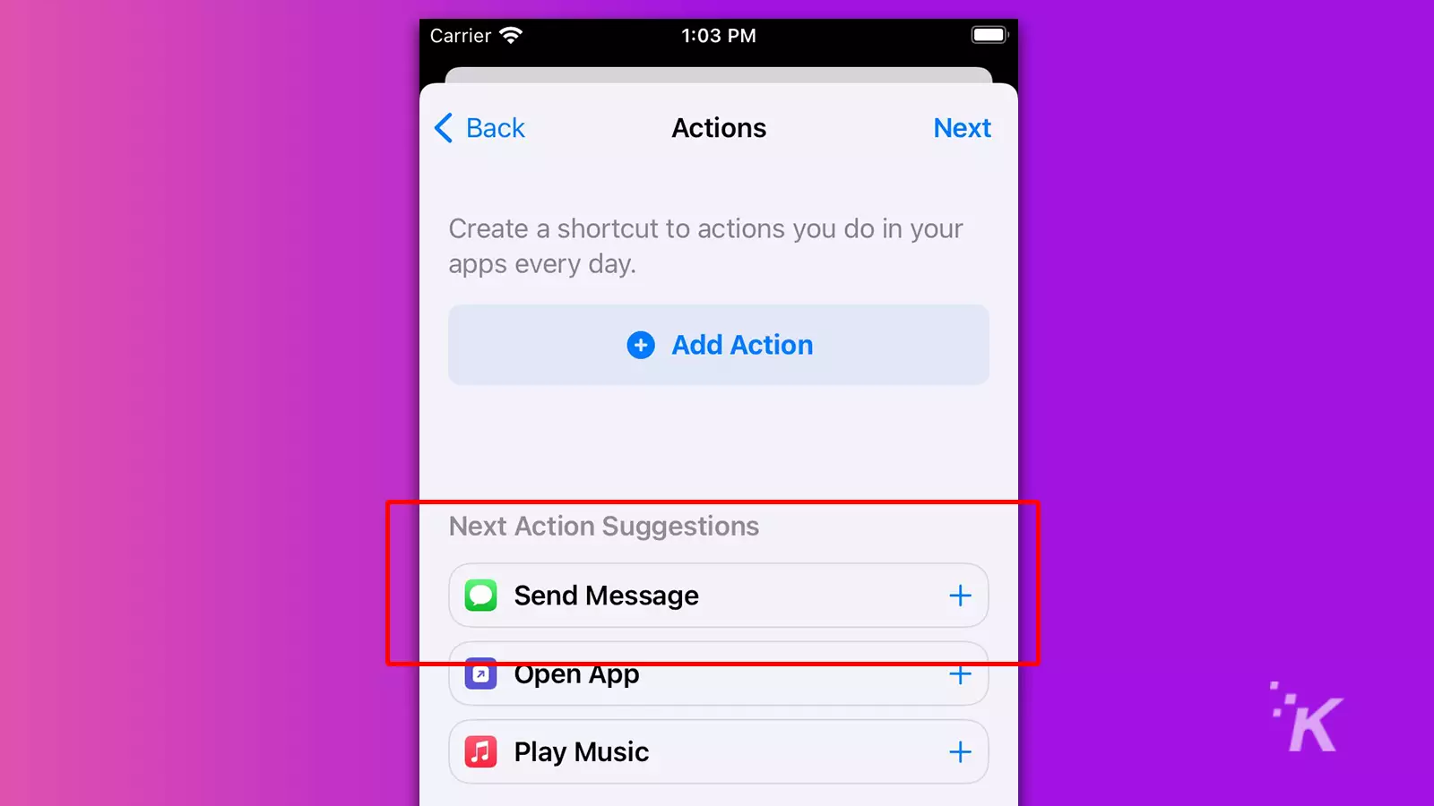 ios shortcuts actions screen on iphone