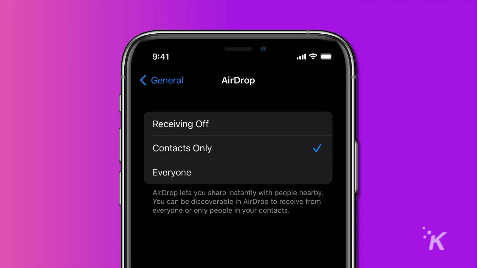 screenshot of ios airdrop options