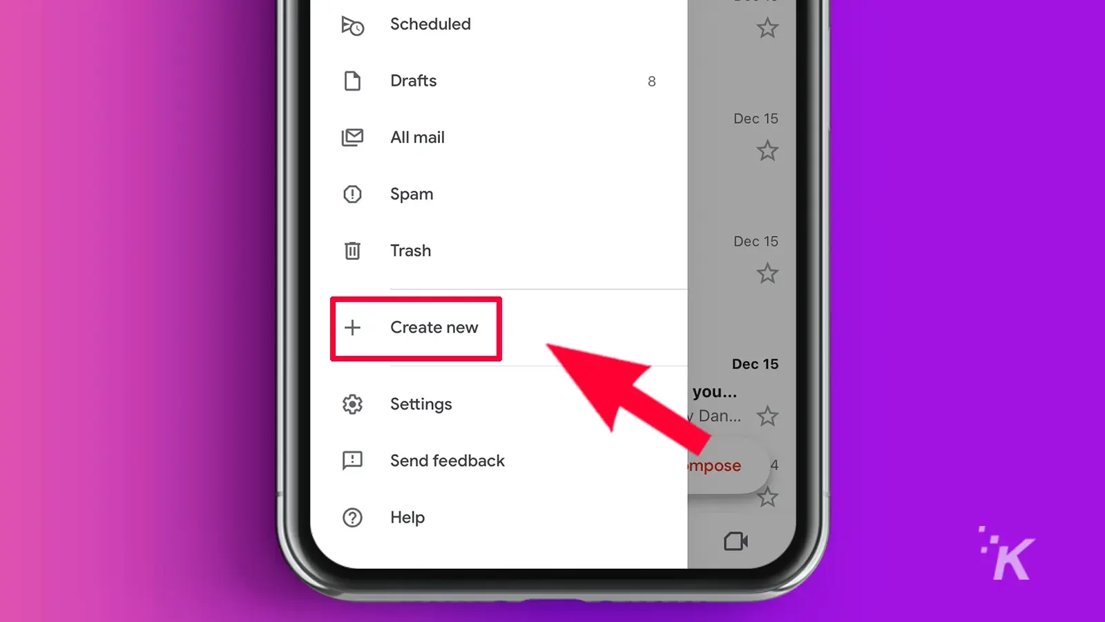 Create new tab iPhone in Gmail