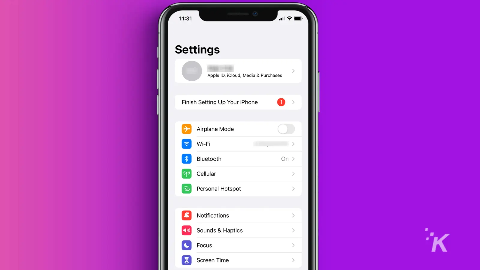iPhone settings screen