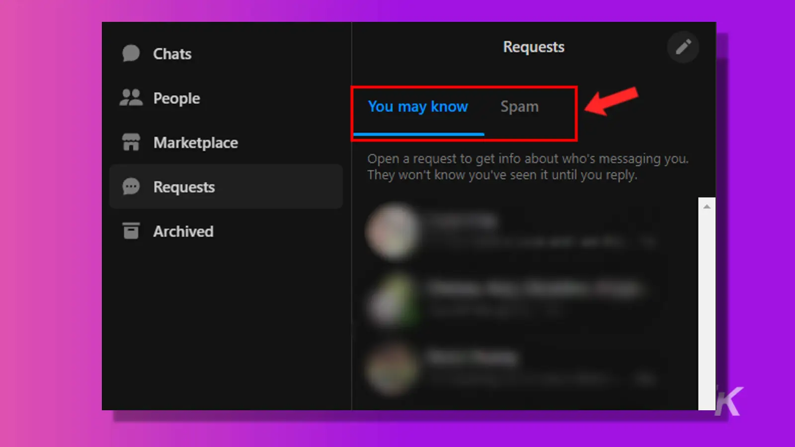 messenger web requests spam and people you may know