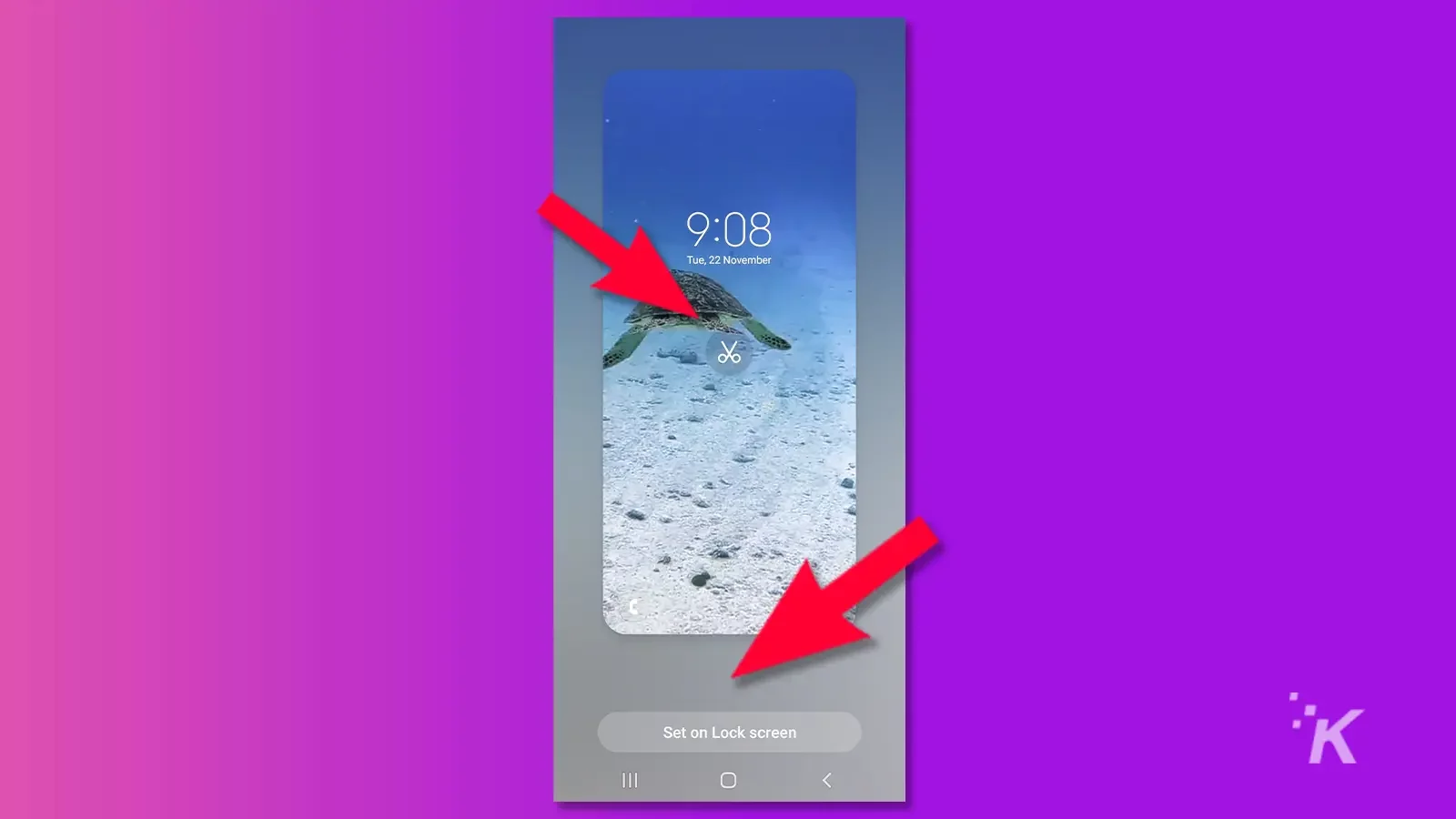 Samsung screen on lock screen wallpaper on a purple background