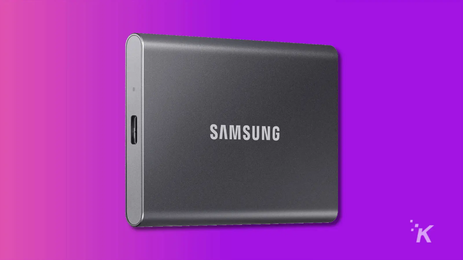 samsung t7 portable digital storage ssd on purple background
