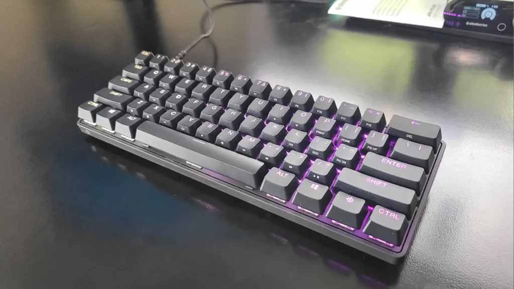 steelseries apex pro mini gaming keyboard angled right