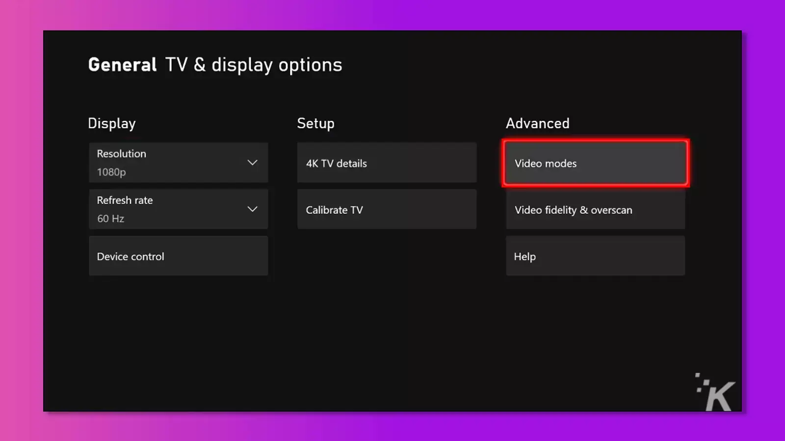xbox video modes settings